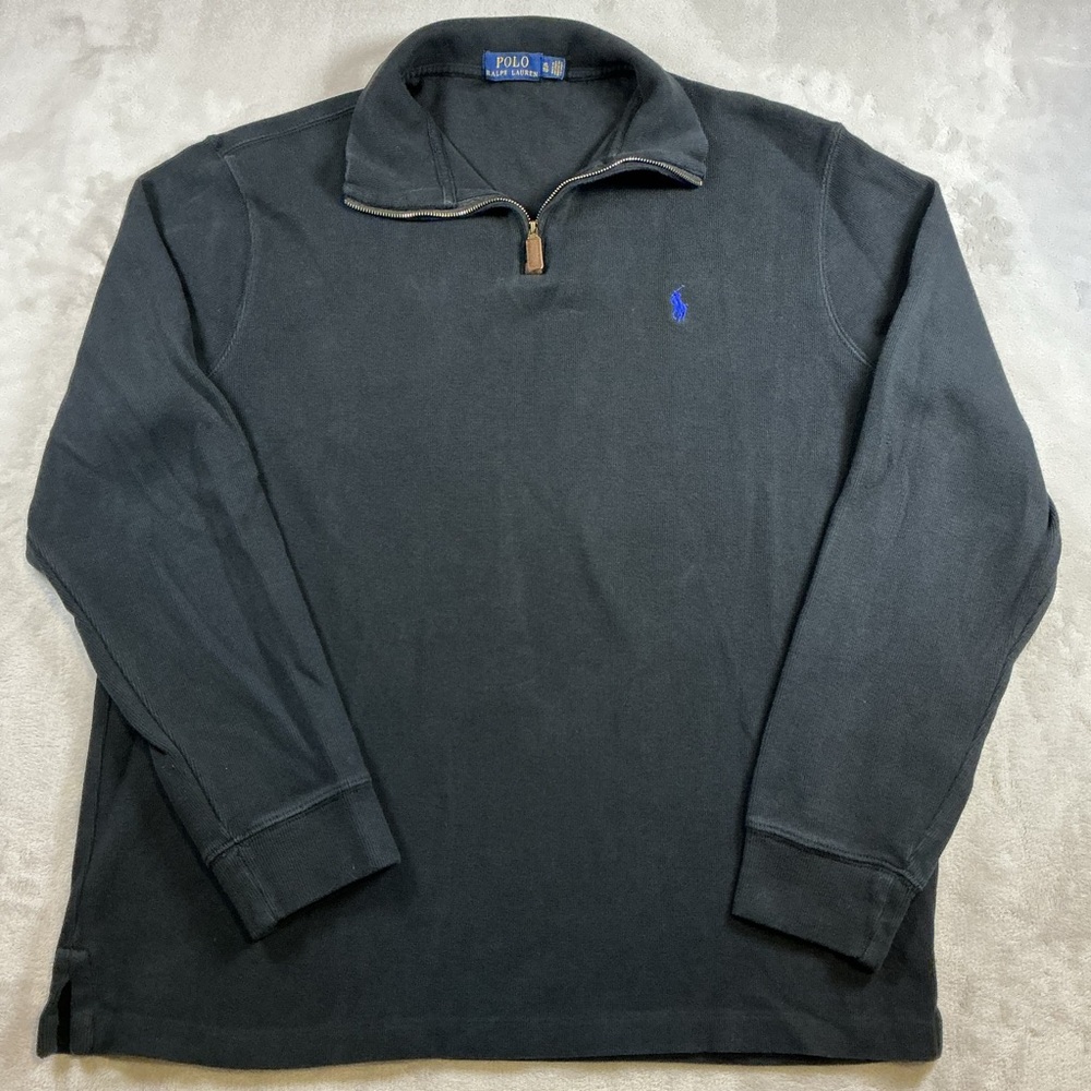 Polo Ralph Lauren 1/4 Zip Sweater Mens XL Black Cotton Blue Pony